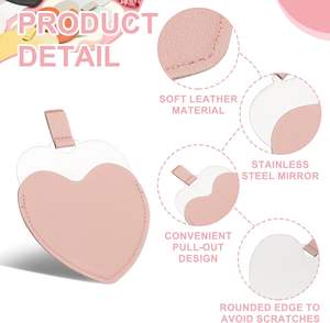 Espejo de Maquillaje de Bolsillo con Forma de Corazón, Giratorio, con Cubierta de Cuero PU y Logotipo Personalizado, con Cadena para Llaves - Product Image 3