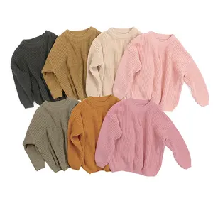 高品质冬季套头衫针织男童新款设计儿童毛衣纯色100% 棉针织婴儿毛衣