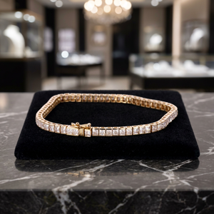 RCK Global Custom Princess Cut Square Link Chain <b>Bracelet</b> 925 Sterling <b>Silver</b> Lab Grown Gold Plated Unisex Hip Hop Adjustable - Product Image 3