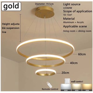 Lampadario Moderno <span class=keywords><strong>a</strong></span> LED con Telecomando, Copertura in Acrilico, Design <span class=keywords><strong>a</strong></span> 3 Anelli <span class=keywords><strong>per</strong></span> Sala <span class=keywords><strong>da</strong></span> Pranzo e Soggiorno, Decorazione Domestica - Product Image 3
