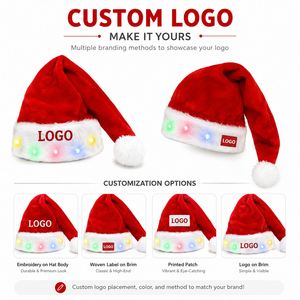Chapeau de Père Noël LED personnalisé avec longue queue, en peluche douce, idéal pour les fêtes, les événements, les cadeaux et les logos personnalisés - Product Image 2