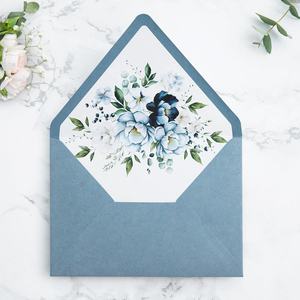 Euro Flap Dusty Blue Flower Liner Enveloppes 5x7 Pouces 50pcs avec des autocollants dorés pour les invitations de mariage Cartes Photos Cartes postales - Product Image 2