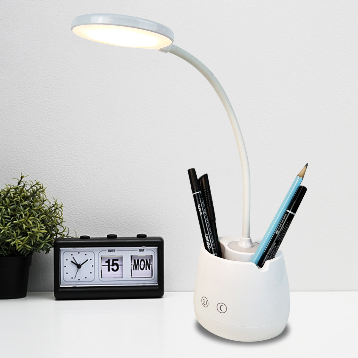 Gooseneck hortum öğrenme lambası Lampe de ders okuma ışığı Led masa çalışma masası kalem ile kalem telefon tutucu gece lambası