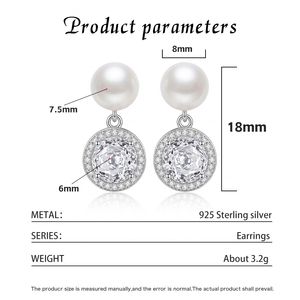 Boucles d'oreilles pendantes en cuivre plaqué argent avec perle blanche ronde et halo de zircon cubique pour femme, grandes boucles d'oreilles en zircon pavé, bijoux en perles, cadeau de mariage - Product Image 6