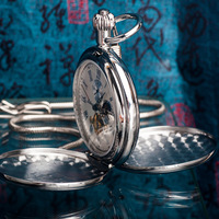 Antike Halbhülsen-Taschenuhr mit Automatikwerk, Blaue Römische Ziffern, Gehäuse aus Legierung, 47mm Zifferblatt, Displayständer, Geschenk für Herren