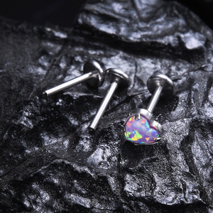 Labret en Titane G23 à Filetage Interne avec Opale en Forme de Cœur |   Bijoux de piercing hypoallergéniques à dos plat pour lèvre, oreille, cartilage et langue - Product Image 5