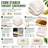 Boîte à lunch jetable biodégradable en amidon de maïs, emballage plastique à emporter, conteneur alimentaire à 3 compartiments, boîte à clapet pour emporter