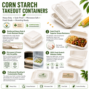 Contenitore per Alimenti Biodegradabile Usa e Getta in Amido di Mais, Scatola per Pranzo da Asporto con 3 Scomparti, Confezione in Plastica per Take Away - Product Image 4