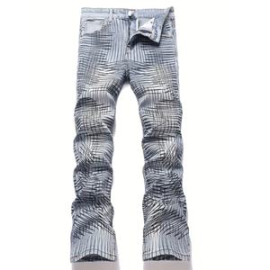 Pantalones Vaqueros Anchos de Mezclilla Lavada a la Piedra para Hombre con Estampado de Caos, Estilo Hip Hop y Bordado Urbano, Perfectos para el Estilo Urbano Hip-hop - Product Image 1