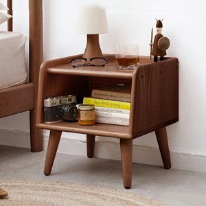 Solid Wood Nightstand Natural <strong>Beech</strong> <strong>Bedside</strong> <strong>Table</strong> with Open Storage Shelf and Cable Management for Bedroom - Product Image 1