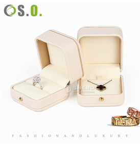 Boîte à bijoux de luxe avec logo personnalisé bleu marine rouge petite bague de mariage boîte à bagues verte rose en cuir PU avec doublure en velours - Product Image 1