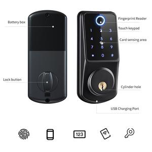 Serrure de porte intelligente à pêne dormant biométrique numérique en alliage d'aluminium pour porte en acier, avec poignée, connectivité Tuya Cloud et Wi-Fi - Product Image 2