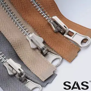 Sas zipper deslizante com fecho automático, zíper de cor diferente de 15-80cm, metal, para bolsas, zipper duplo e aberto