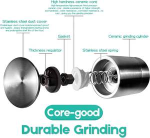 Moulin à sel et à poivre manuel en acier inoxydable à double tête réglable 2 en 1 Moulin à épices pour la cuisine - Product Image 2