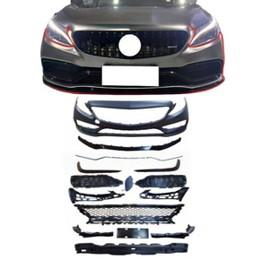 Kit carrosserie complet pour Mercedes Classe C W205 2015-2021, mise à niveau C63 AMG : Diffuseur de pare-chocs arrière, jupes latérales, échappement quadruple, qualité usine - Product Image 1