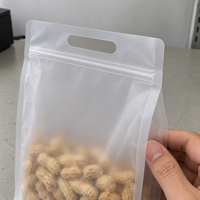 Pochette givrée translucide refermable avec fermeture éclair pour emballage alimentaire (noix, fruits secs, bonbons) avec poignées en option, sac à fond plat