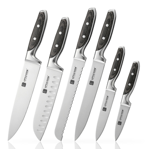 Ensemble de couteaux de cuisine professionnels en acier allemand 6 pièces, acier inoxydable X50CrMoV15, couteaux avec manches ergonomiques en Pakkawood pour OEM - Product Image 1