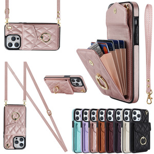 Poignet Longe Fil À Coudre Portefeuille Anneau Titulaire TPU PU Cuir Couverture de Téléphone Cas Pour <span class=keywords><strong>Iphone</strong></span> 7 8 X Xr Xs 11 12 13 14 15 16 Pro Max - Product Image 1