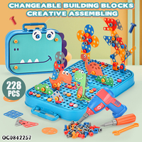 228 pièces bricolage bloc de construction 3d vis puzzle boîte dinosaure assemblage jouets avec perceuse