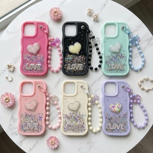 Para iPhone 17 16 15 14 13 12 Diamond Love TPU <span class=keywords><strong>Funda</strong></span> de teléfono para Samsung M16 A17 A07 A16 Luxury Glitter Girls Phone Case con cadena - Product Image 1