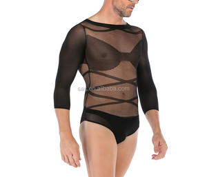 WN190021 Combinaison à manches longues pour hommes débardeur sous-vêtements transparents Lingerie sexy Body transparent pour homme - Product Image 3