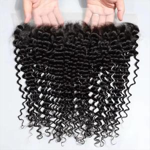 Xoăn 13X4 Ren Phía Trước Đóng Cửa Sâu Sóng Phía Trước Ren Trong Suốt Phía Trước Với 100% Tóc Trinh Nữ 100% Tóc Con Người Màu Sắc Tự Nhiên - Product Image 1