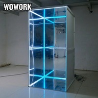 WOWORK Cabine photo LED néon RGB détachable avec fond de photographie en papier miroir pour décoration de fête d'anniversaire de mariage