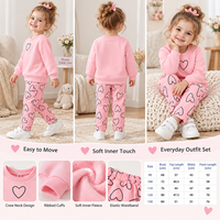 Ensemble de survêtement rose à imprimé cœur pour filles, vente en gros, sweat-shirt et pantalon doux, tenue confortable pour enfants, prend en charge OEM ODM