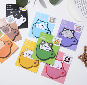 Bloc-notes auto-adhésif de dessin animé créatif Colorful Small Cup Cat Sticky Notes Papier offset résistant à la déchirure pour l'écriture de cadeaux - Product Image 6