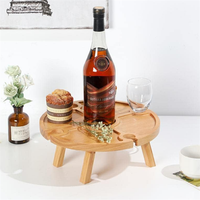 Portable 2 en 1 Plateau à Fromage en Bois Table de Pique-Nique Pliante en Bois avec Porte-Verre à Vin