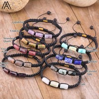 Tourmaline noire naturelle pépite perles cordon noué tresse Bracelet réglable femmes pierre de lave noire tissé Bracelet