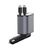 Chargeur de voiture rétractable USB-C 60W à charge rapide avec 2 ports USB-C, sortie CA, protection OTP, certifié CE, en matériau PC pour ordinateur portable