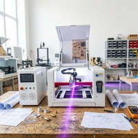 Au3Tech AM50 Head 800W 4040 Mini Vezellaser Cutter met hoge snijsnelheid, geoptimaliseerd systeem voor massaproductie van dunne metaalplaten