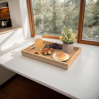 Logo Size Custom Bamboe Houten Volkskunst Vaatwasser Veilig Voedsel Brood Kaas Koffie Serveerschaal Met Handvat