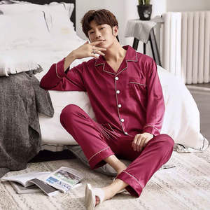 Pijamas de seda fina, trajes de manga larga para <span class=keywords><strong>hombre</strong></span>, versión coreana de seda Casual Loungewear primavera y otoño - Product Image 4