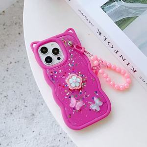 Coque de téléphone BAILI tendance avec oreilles de chat, paillettes et bord ondulé, bracelet pendentif pour iPhone/<span class=keywords><strong>OPPO</strong></span>/VIVO/Redmi/Infinix - Product Image 5