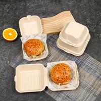 Boîte à hamburger Interpac en bagasse de canne à sucre 6x6 pouces, emballage biodégradable en forme de coquille pour les restaurants de restauration rapide à emporter