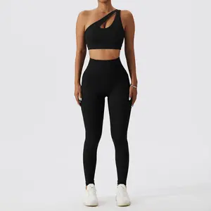 Satu Bahu Bra Olahraga Setelan Wanita Set 2 Pieces Gym Tracksuit Pelatihan Bra Menjalankan Yoga Pakaian Set Pinggang Tinggi Yoga Legging