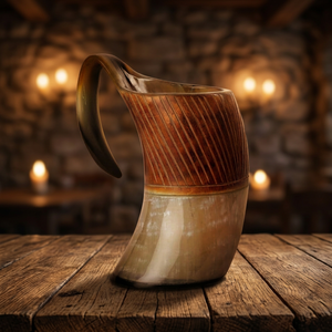 Tazas de Cerveza y Vino de Cuerno de Buey Natural, Decorativas, Reutilizables, Aptas para Lavavajillas, Ecológicas, Estilo Americano, para Camping, con Bambú - Product Image 1