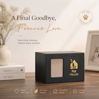 Urne funéraire de luxe en bois noir écologique pour animaux de compagnie, avec couvercle coulissant arrière, cadre photo et boîte commémorative pour cendres de chien ou de chat, personnalisable, vente en gros