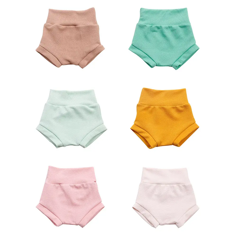 Nuovo arrivato Seersucker tessuto per bambine Shorts tinta unita a vita alta alla moda per bambini pantaloncini Casual