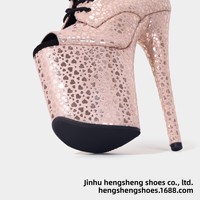 Escarpins à talon haut de 20 cm avec estampage doré, style européen et américain, bout ouvert, fermeture éclair latérale, plateforme imperméable, pour boîte de nuit, défilé et pole dance