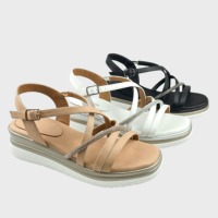 Sandales compensées épaisses pour femme à brides multiples croisées, bride de cheville à boucle, talon moyen, antidérapantes, bout carré ouvert, talon plateforme, sandales robustes