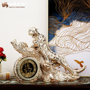 Bureau Maison Décoration Animal Léopard Horloge Panthère Statue Or Résine Guépard Sculpture - Product Image 3