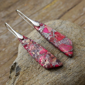 Pendientes Largos Geométricos de Jaspe de Sedimento Marino Natural, Estilo Bohemia, Chapados en Oro de 18K, con Cuarzo Morado y Azul, Joyería de Regalo - Product Image 4