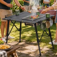 Table de barbecue pliante pour le camping, station de cuisson portable en plein air, réglable sur 7 niveaux, grille en métal, plateau à charbon de bois