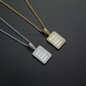 hip-hop cross-border jewelry necklace, men's <b>copper</b> inlaid zircon, rectangular shield pendant <b>chain</b>. - Product Image 1