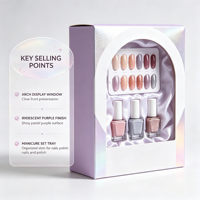 Boîte cadeau personnalisée pour faux ongles, en papier, avec fenêtre, couleur violette, pour kit de manucure