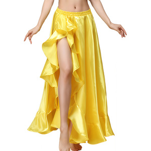 Jupe <span class=keywords><strong>de</strong></span> <span class=keywords><strong>danse</strong></span> orientale pour femme avec fente unique - Jupe <span class=keywords><strong>de</strong></span> performance en satin taille haute pour spectacles sur scène - Product Image 3
