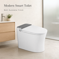 WC intelligent monobloc avec couvercle automatique, siège chauffant, cuvette allongée, siphon en P inclus, fonction lavage des fesses, fonction lavage intime, buse autonettoyante